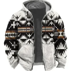 Men's Tribal Graphic Prints Hoodie Hoodies Sweatshirt Sports Ethnic Long Sleeve Hooded Vacation Holiday Streetwear Blue Green Pocket Print Spring & Fall Designer