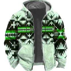 Men's Tribal Graphic Prints Hoodie Hoodies Sweatshirt Sports Ethnic Long Sleeve Hooded Vacation Holiday Streetwear Blue Green Pocket Print Spring & Fall Designer