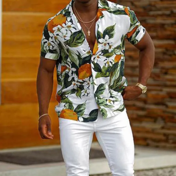 Men's Tropical Flowers Leaves Shirt Summer Hawaiian Shirt Camp Collar Shirt Short Sleeve Shirt Turndown Fashion Designer Casual Outdoor Street Casual White Print S M L