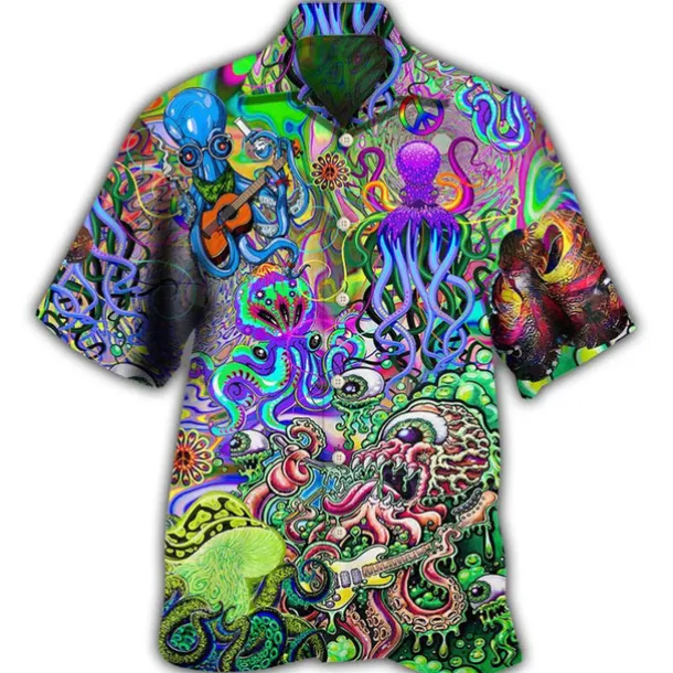 Men's Tropical Guitar Octopus Shirt Summer Hawaiian Shirt Aloha Shirt Short Sleeve Shirt Turndown Tropical Fashion Hawaiian Casual Hawaiian Holiday Yellow Red Purple S M L