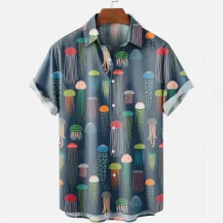 Men's Tropical Octopus Shirt Summer Hawaiian Shirt Aloha Shirt Short Sleeves Shirt Turndown Tropical Sports Streetwear Street Casual Hawaiian Green Gray S M L
