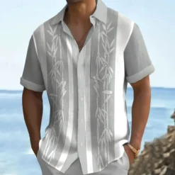 Men's Tropical Plants Summer Hawaiian Shirt Aloha Shirt Printed Shirts Short Sleeves Shirt Turndown Hawaiian Resort Outdoor Vacation Holiday Light Blue Khaki Light Grey S M L