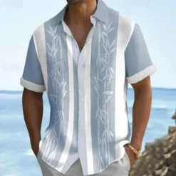 Men's Tropical Plants Summer Hawaiian Shirt Aloha Shirt Printed Shirts Short Sleeves Shirt Turndown Hawaiian Resort Outdoor Vacation Holiday Light Blue Khaki Light Grey S M L