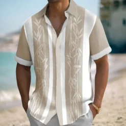 Men's Tropical Plants Summer Hawaiian Shirt Aloha Shirt Printed Shirts Short Sleeves Shirt Turndown Hawaiian Resort Outdoor Vacation Holiday Light Blue Khaki Light Grey S M L