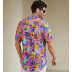 Men's Tropical Shirt Summer Hawaiian Shirt Button Up Shirt Short Sleeve Hawaiian Fashion Casual Vacation Daily Hawaiian Summer Lapel Print Purple