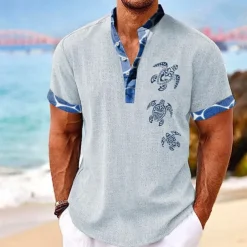 Men's Tropical Turtle Summer Shirt Casual Shirt Summer Hawaiian Shirt Short Sleeve Shirt Stand Collar Hawaiian Resort Vacation Holiday Going out Light Blue Black White S M L