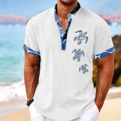 Men's Tropical Turtle Summer Shirt Casual Shirt Summer Hawaiian Shirt Short Sleeve Shirt Stand Collar Hawaiian Resort Vacation Holiday Going out Light Blue Black White S M L