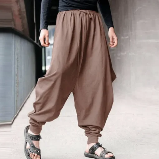 Men's Trousers Baggy Pants Casual Pants Baggy Harem Pants Drawstring Elastic Waist Wide Leg Solid Color Daily Streetwear Hippie Yoga Loose Fit Black Navy Blue