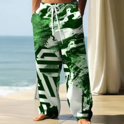 Men's Trousers Baggy Pants Casual Pants Elastic Drawstring Waist Linen-Like Pants with Pockets Geometric Abstract Art Full Length Outdoor Vacation Retro Vintage Black Wine Inelastic