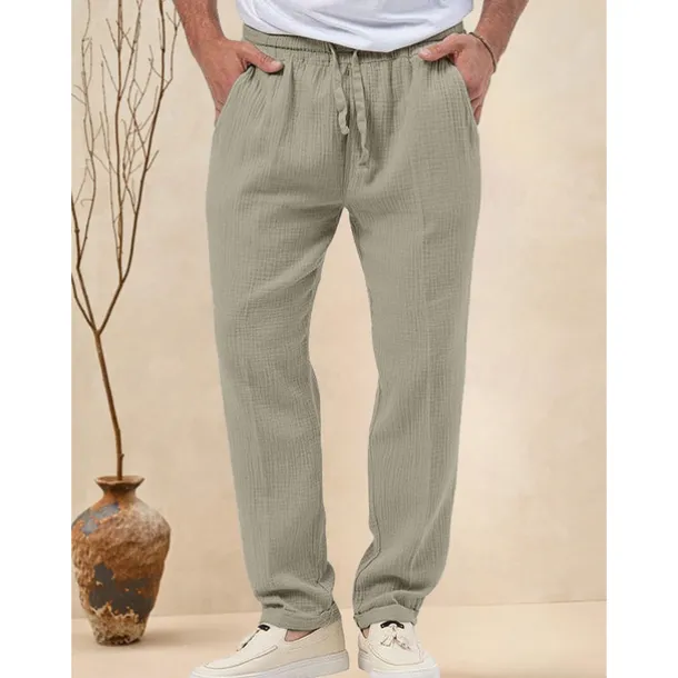 Men's Trousers Beach Shorts Casual Pants Seersucker Pants Drawstring Elastic Waist Straight Leg Plain Comfort Breathable Daily Holiday Vacation Fashion Casual Black White