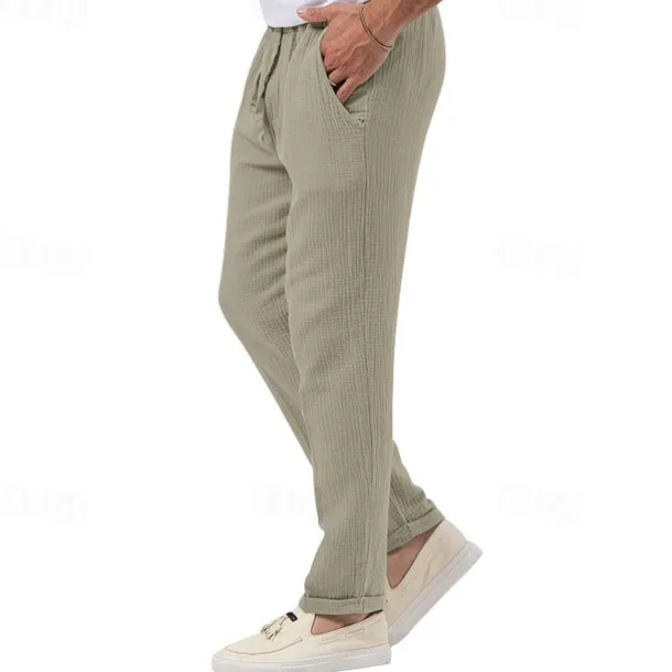 Men's Trousers Beach Shorts Casual Pants Seersucker Pants Drawstring Elastic Waist Straight Leg Plain Comfort Breathable Daily Holiday Vacation Fashion Casual Black White