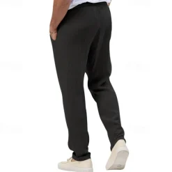 Men's Trousers Beach Shorts Casual Pants Seersucker Pants Drawstring Elastic Waist Straight Leg Plain Comfort Breathable Daily Holiday Vacation Fashion Casual Black White