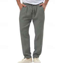 Men's Trousers Beach Shorts Casual Pants Seersucker Pants Drawstring Elastic Waist Straight Leg Plain Comfort Breathable Daily Holiday Vacation Fashion Casual Black White