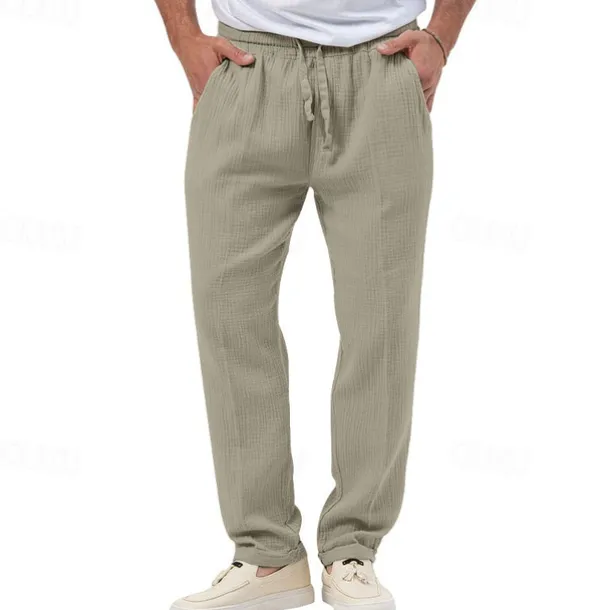 Men's Trousers Beach Shorts Casual Pants Seersucker Pants Drawstring Elastic Waist Straight Leg Plain Comfort Breathable Daily Holiday Vacation Fashion Casual Black White