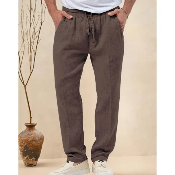 Men's Trousers Beach Shorts Casual Pants Seersucker Pants Drawstring Elastic Waist Straight Leg Plain Comfort Breathable Daily Holiday Vacation Fashion Casual Black White