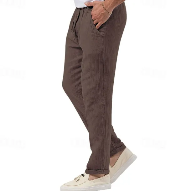 Men's Trousers Beach Shorts Casual Pants Seersucker Pants Drawstring Elastic Waist Straight Leg Plain Comfort Breathable Daily Holiday Vacation Fashion Casual Black White