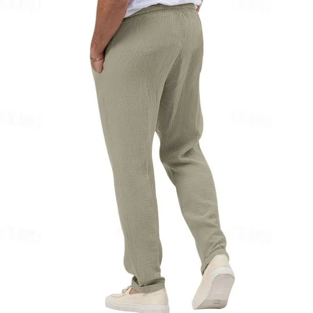 Men's Trousers Beach Shorts Casual Pants Seersucker Pants Drawstring Elastic Waist Straight Leg Plain Comfort Breathable Daily Holiday Vacation Fashion Casual Black White