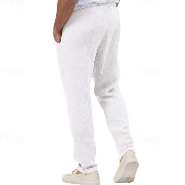 Men's Trousers Beach Shorts Casual Pants Seersucker Pants Drawstring Elastic Waist Straight Leg Plain Comfort Breathable Daily Holiday Vacation Fashion Casual Black White