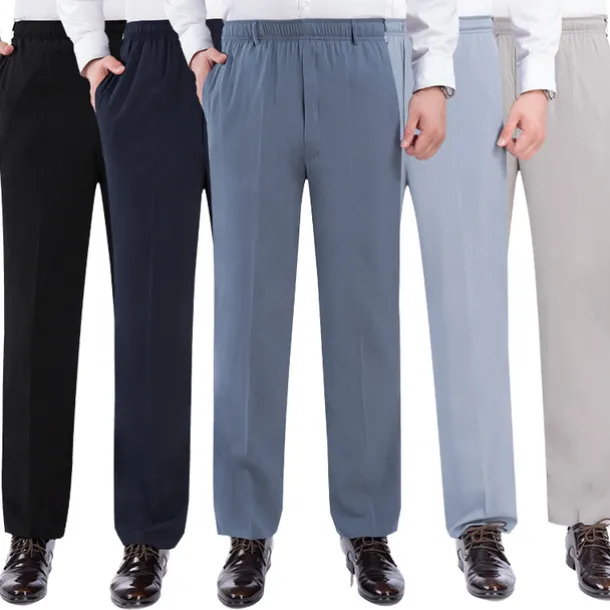 Men's Trousers Casual Pants Pocket Elastic Waist Solid Color Comfort Breathable Full Length Daily Stylish Classic Style Black Navy Blue Micro-elastic