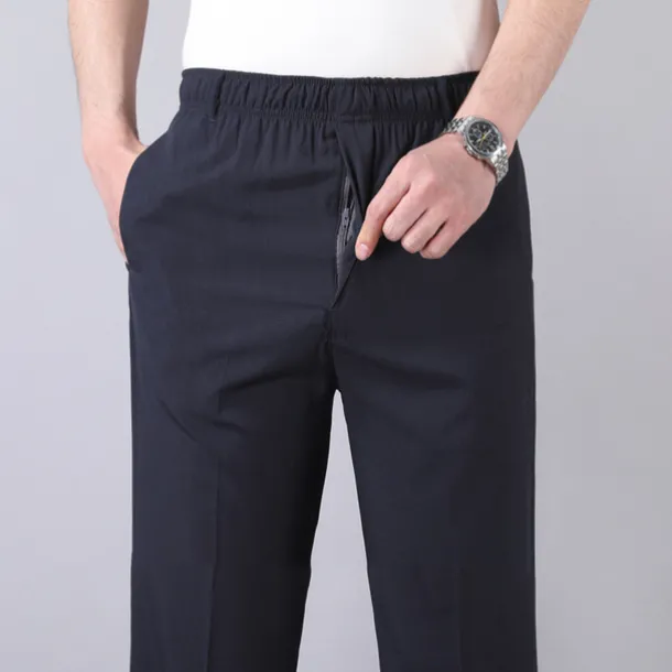 Men's Trousers Casual Pants Pocket Elastic Waist Solid Color Comfort Breathable Full Length Daily Stylish Classic Style Black Navy Blue Micro-elastic