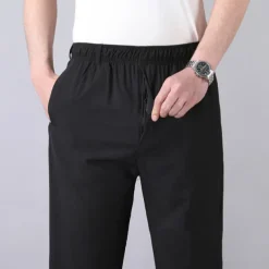 Men's Trousers Casual Pants Pocket Elastic Waist Solid Color Comfort Breathable Full Length Daily Stylish Classic Style Black Navy Blue Micro-elastic