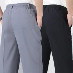 Men's Trousers Casual Pants Pocket Elastic Waist Solid Color Comfort Breathable Full Length Daily Stylish Classic Style Black Navy Blue Micro-elastic