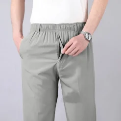 Men's Trousers Casual Pants Pocket Elastic Waist Solid Color Comfort Breathable Full Length Daily Stylish Classic Style Black Navy Blue Micro-elastic