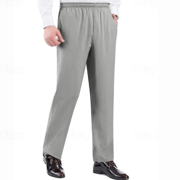 Men's Trousers Casual Pants Pocket Elastic Waist Solid Color Comfort Breathable Full Length Daily Stylish Classic Style Black Navy Blue Micro-elastic