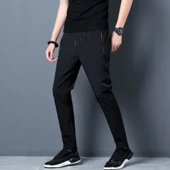 Men's Trousers Casual Pants Sports Pants Training Pants Elastic Waist Plain Breathable Soft Ankle-Length Gym Sports Loose Fit Black Blue Micro-elastic