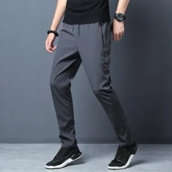 Men's Trousers Casual Pants Sports Pants Training Pants Elastic Waist Plain Breathable Soft Ankle-Length Gym Sports Loose Fit Black Blue Micro-elastic