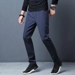 Men's Trousers Casual Pants Sports Pants Training Pants Elastic Waist Plain Breathable Soft Ankle-Length Gym Sports Loose Fit Black Blue Micro-elastic