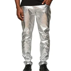Men's Trousers Casual Pants Shiny Metallic Straight Leg Plain Reflective Comfort Party Casual Holiday Streetwear Stylish Silver Gold