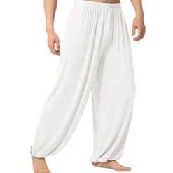 Men's Trousers Casual Pants Baggy Harem Pants Flowy Solid Color Plain Breathable Soft Full Length Yoga Casual Trousers Casual / Sporty Loose Fit Black White Micro-elastic