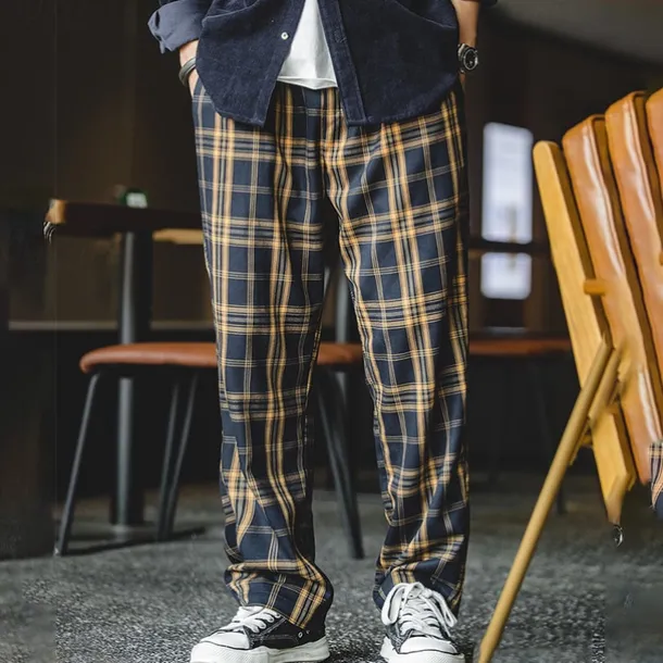 Men's Trousers Casual Pants Pocket Print Plaid Comfort Breathable Outdoor Daily Going out Fashion Casual White Yellow