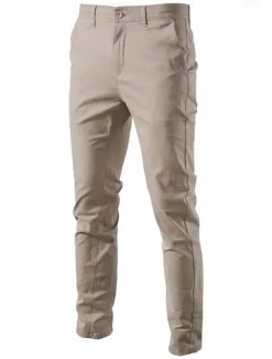 Men's Trousers Chinos Casual Pants Buttons Pocket Plain Comfort Formal Party Work Fashion Classic Style ArmyGreen Black Micro-elastic