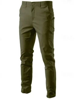 Men's Trousers Chinos Casual Pants Buttons Pocket Plain Comfort Formal Party Work Fashion Classic Style ArmyGreen Black Micro-elastic