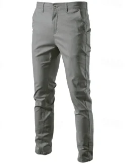 Men's Trousers Chinos Casual Pants Buttons Pocket Plain Comfort Formal Party Work Fashion Classic Style ArmyGreen Black Micro-elastic