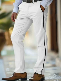 Men's Trousers Chinos Casual Pants Patchwork Front Pocket Solid Color Comfort Full Length Business Daily Holiday Fashion Chic & Modern White Khaki Stretchy