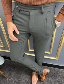 Men's Trousers Chinos Chino Pants Gurkha Pants Pocket High Rise Plain Comfort Breathable Outdoor Daily Going out Fashion Casual Green Khaki