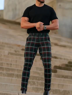 Men's Trousers Chinos Chino Pants Plaid Dress Pants Pocket Plaid Comfort Breathable Outdoor Daily Going out Fashion Streetwear Black Grey