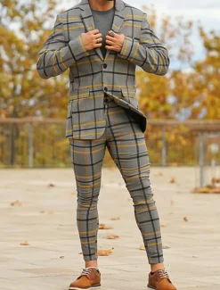Men's Trousers Chinos Chino Pants Plaid Dress Pants Pocket Plaid Comfort Breathable Outdoor Daily Going out Fashion Streetwear Black Grey