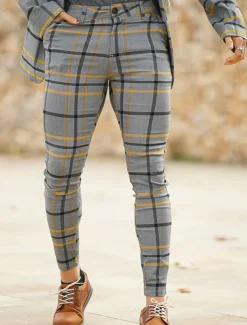 Men's Trousers Chinos Chino Pants Plaid Dress Pants Pocket Plaid Comfort Breathable Outdoor Daily Going out Fashion Streetwear Black Grey