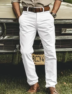 Men's Trousers Chinos Chino Pants Casual Pants Buttons Front Pocket Plain Comfort Soft Business Daily Going out Fashion Streetwear Black White Micro-elastic