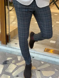 Men's Trousers Chinos Chino Pants Pocket Grid / Plaid Comfort Business Daily Streetwear Fashion Basic Blue Deep Blue