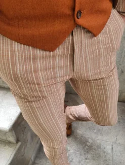 Men's Trousers Chinos Chino Pants Pocket Stripe Comfort Business Daily Streetwear Fashion Basic Orange Khaki