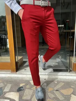 Men's Trousers Chinos Chino Pants Pocket Plain Comfort Breathable Outdoor Daily Going out Fashion Casual Red Blue