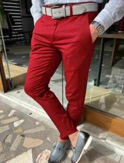Men's Trousers Chinos Chino Pants Pocket Plain Comfort Breathable Outdoor Daily Going out Fashion Casual Red Blue