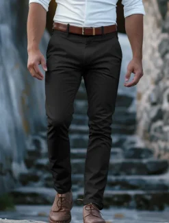 Men's Trousers Chinos Chino Pants Buttons Front Pocket Plain Comfort Business Daily Holiday Fashion Chic & Modern Black White Micro-elastic