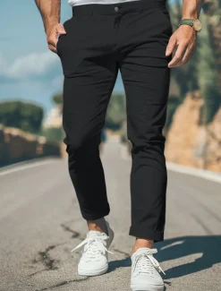 Men's Trousers Chinos Chino Pants Casual Pants Front Pocket Plain Comfort Soft Full Length Outdoor Casual Daily Fashion Streetwear Black White Micro-elastic