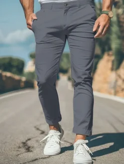 Men's Trousers Chinos Chino Pants Casual Pants Front Pocket Plain Comfort Soft Full Length Outdoor Casual Daily Fashion Streetwear Black White Micro-elastic